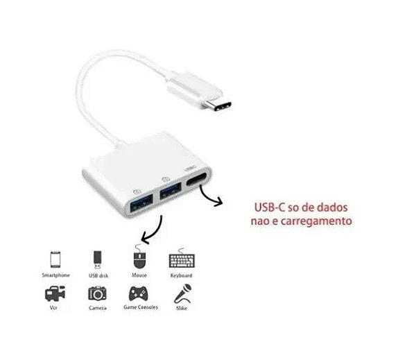 Adaptador Tomate MTC-7001 Type-C para 2 USB + C Hub 3.0 – Ultra Slim